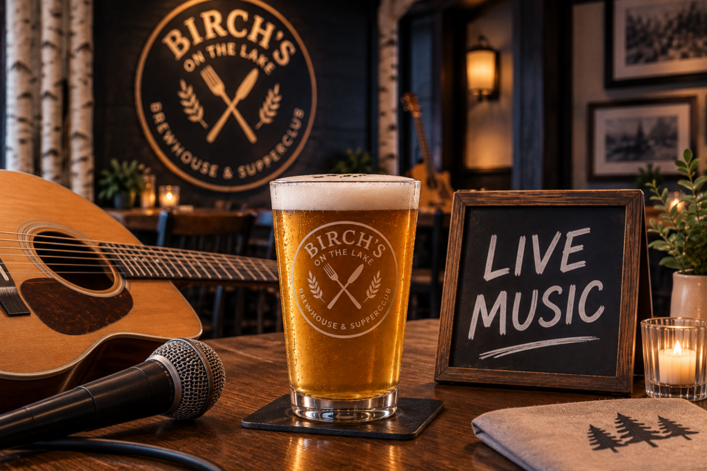 Live music at Birch’s on the Lake with an acoustic guitar, microphone and Birch’s beer.
