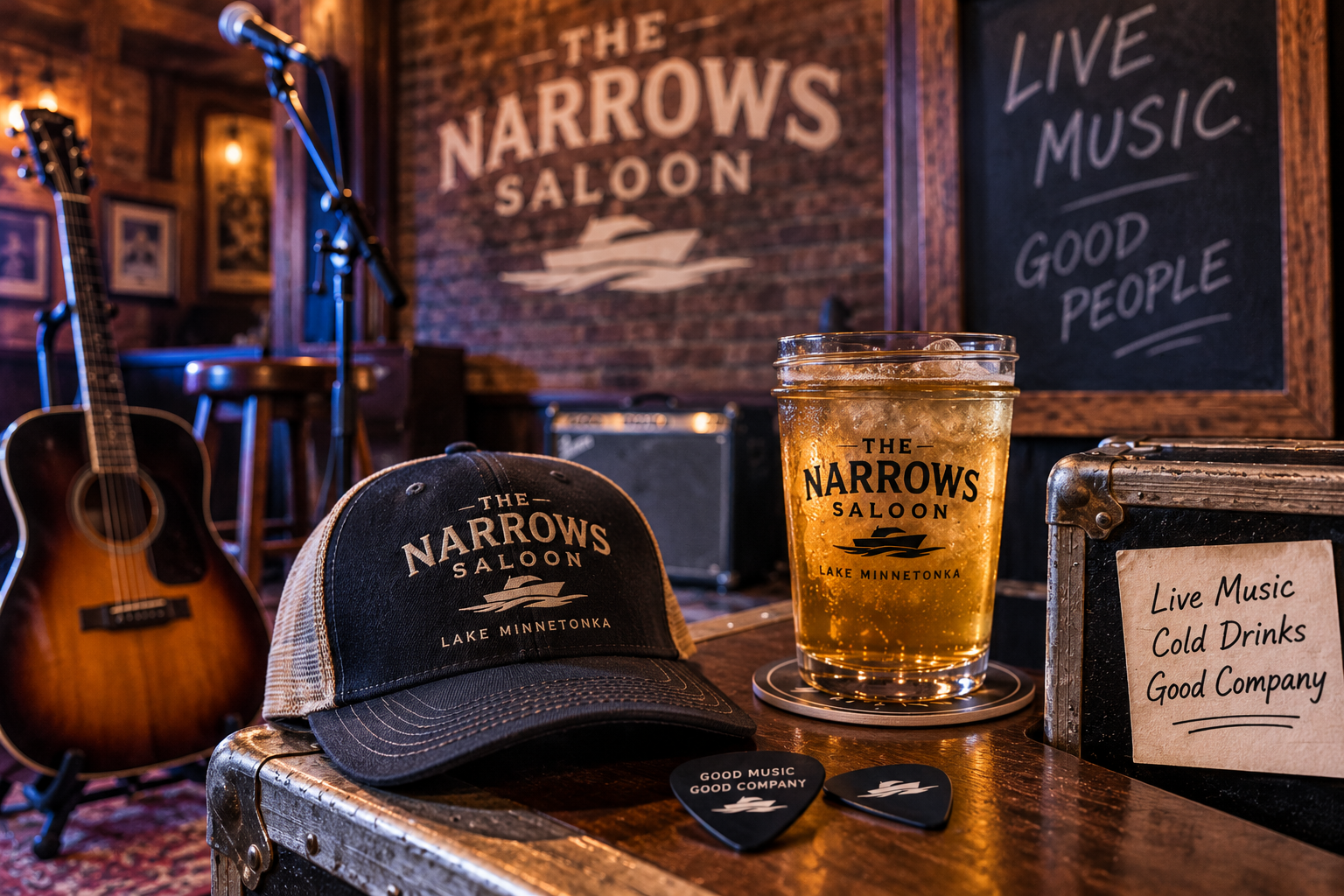 Live music at The Narrows Saloon with an acoustic guitar, microphone and cold beer.